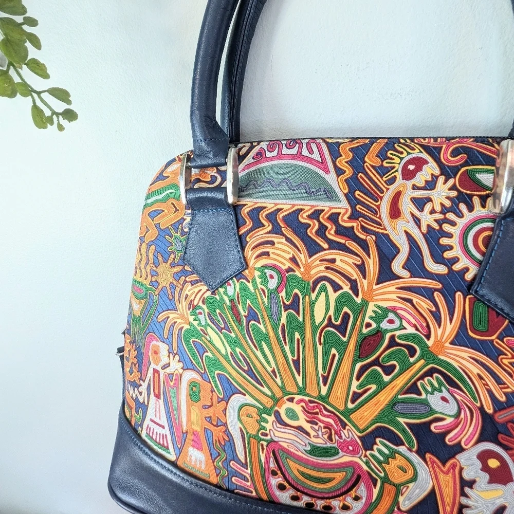 Pineda Covalin Mexico Silk Bag With Navy Leather Trim